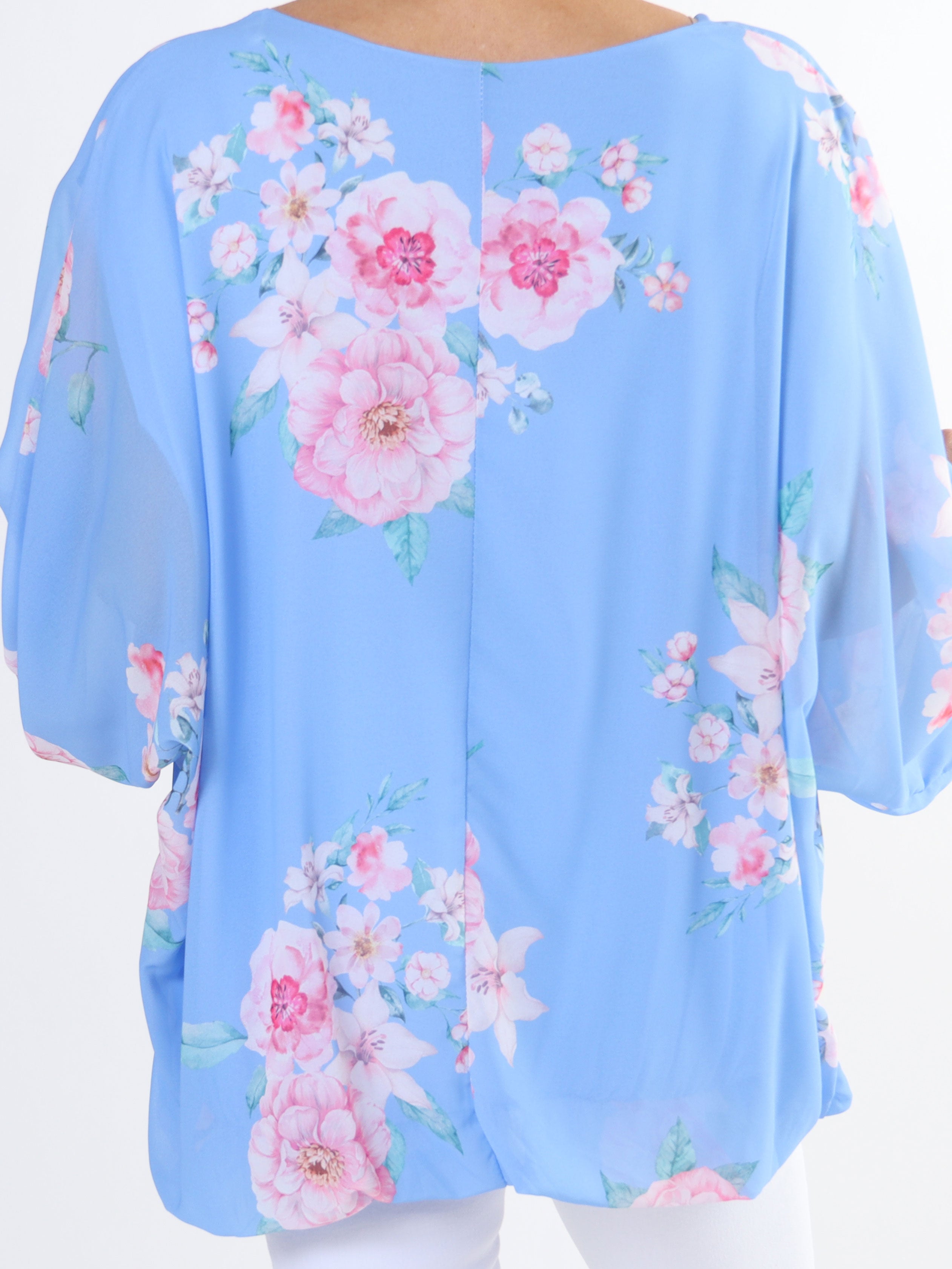 Destiny Rose - Plus size bluse i chiffon med bonderoser